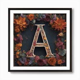 The Lettter A Made From An Intricately Painted Wooden Frame With Colorful Wood And Flowers, In Th Art Print