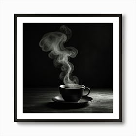 Black And White Coffee Cup With Steam 2 Art Print