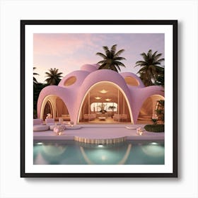 Pink House On The Beach Art Print