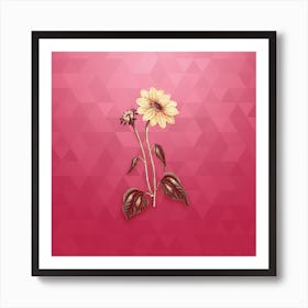 Vintage Trumpet Stalked Sunflower Botanical in Gold on Viva Magenta n.0591 Art Print