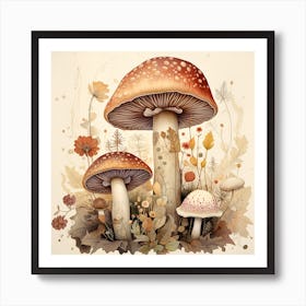 Mushrooms And Flowers Art Print