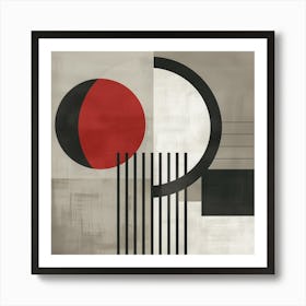 Abstract Geometry - Red Circle and Lines Art Print