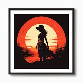 Silhouette Of A Woman At Sunset, Simple Silhouette Art Print