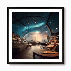 Firefly Nordic Style, Coffee Shop, Spaceship, Galley, Galaxy, Hyper Realistic, Futuristic, Scandinav (2) Art Print