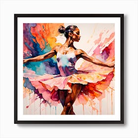 Vibrant Ballerina Lost In Motion Watercolor Painting Art Print