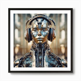 Robot Woman With Headphones Art Print