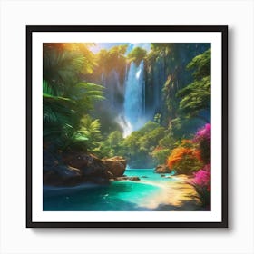 Waterfall In The Jungle 33 Art Print