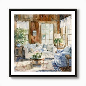 Farmhouse Interior Decor ~ Ranchhouse Watercolor ~ Americana Vintage Wholesome Art Decor | Dreamy Idyllic Art Print