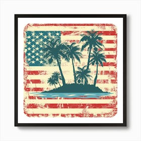 American Flag With Palm Trees Art Print