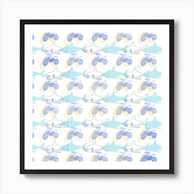 Sharks And Motorbikes pattern, illustration, wall art Art Print