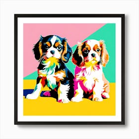 'Cavalier King Charles Spaniel Pups' , This Contemporary art brings POP Art and Flat Vector Art Together, Colorful, Home Decor, Kids Room Decor, Animal Art, Puppy Bank - 12th Art Print