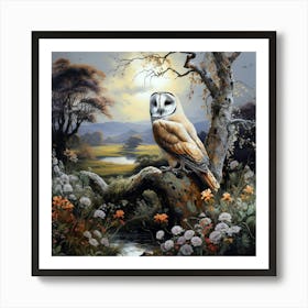 Barn Owl At Dusk In Countryside Art Print