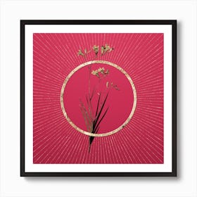 Gold Freesia Glitter Ring Botanical Art on Viva Magenta Art Print
