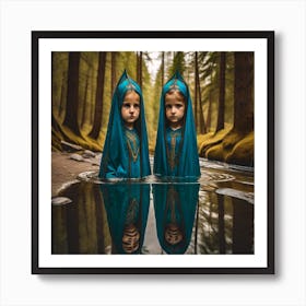 Two Little Girls In The Forest Art Print