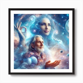 Deceased Father and Mother watching over their children on earth from another dimension Art Print