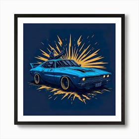 Car Blue Artwork Of Graphic Design Flat (136) Art Print