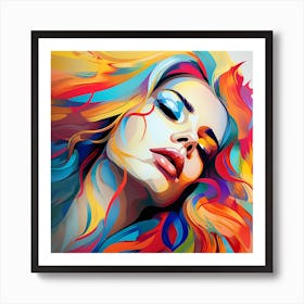 Colorful Girl With Colorful Hair Art Print