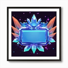 A Cartoonstyle Game Badge With An Empty Blue Rectangular Field In The Center, Adorned By Four Crystallike Wings On Each Side Of It Art Print