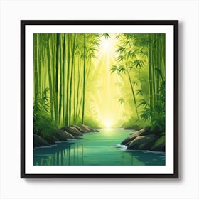 A Stream In A Bamboo Forest At Sun Rise Square Composition 321 Art Print