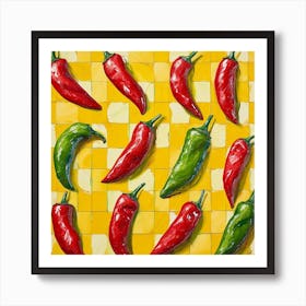 Chilli Peppers Yellow Checkerboard 2 Art Print