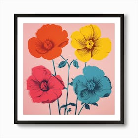 Andy Warhol Style Pop Art Flowers Florals 5 Square Art Print