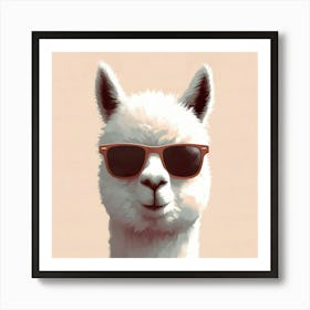 Alpaca Wearing Sunglasses Art Print | Funny Farm Animal Painting, Retro Pop Art Decor, Pastel Colour Nursery Print Art Print