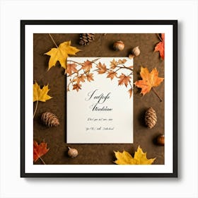 Autumn Themed Greeting Card Featuring Ornate Calligraphy Intertwining Richly Hued Maple Leaves And (7) Art Print