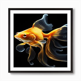 Goldfish On Black Background Art Print