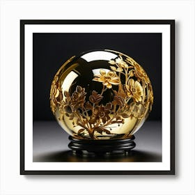Golden Flowers On A Glass Ball Art Print