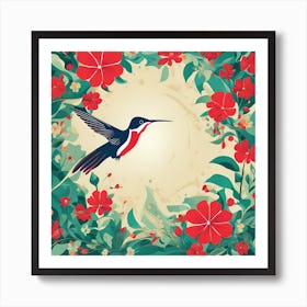 Humming bird With Flowers VECTOR ART Art Print