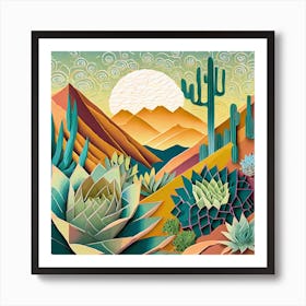 Firefly Beautiful Modern Abstract Succulent Landscape And Desert Flowers With A Cinematic Mountain V (8) Art Print