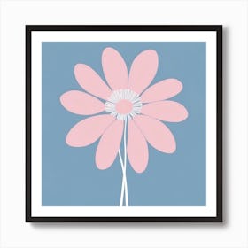 A White And Pink Flower In Minimalist Style Square Composition 177 Art Print