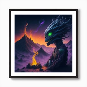 Alien in peace red blue Art Print