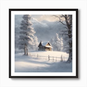 5546 Snowy Winter Wonderland With A Lone Cabin In The D Xl 1024 V1 0 Art Print