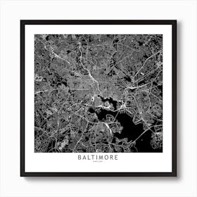 Baltimore Black And White Map Square Art Print