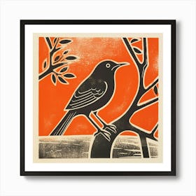 Retro Bird Lithograph European Robin 3 Art Print