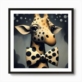 A Towering Giraffe With A Polka Dot Bow Tie, Inspired By The Quirky Illustrations Of Maira Kalman, With A Playful Polka Dot Pattern, Where The Giraffe Is In Focus And The Background Is Blurred Into Abstract Shapes 2 Art Print