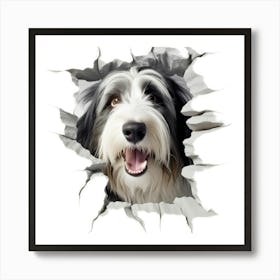 Dog Looking Through A Hole Art Print