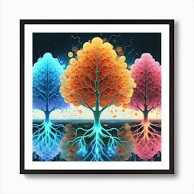 Three Colorful Trees in neon colors 6 Art Print