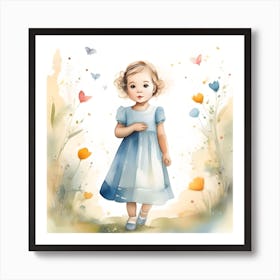 Little Girl In Blue Dress Art Print