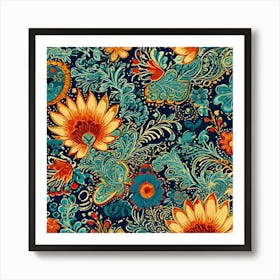 Russian Floral Wallpaper Art Print