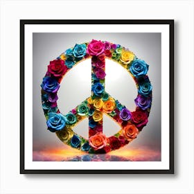 Peace Symbol Designed From Multicolored Roses Transparent Background Broken Glass Effect No Back Art Print