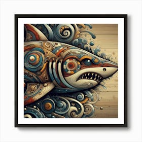 Stylized Shark in Waves Art Print