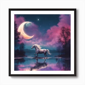 Unicorn In The Moonlight Art Print