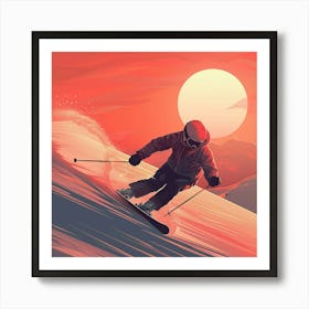 Skier At Sunset Art Print