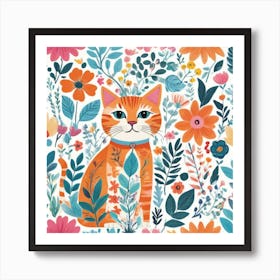Cat In Flowers Art Print