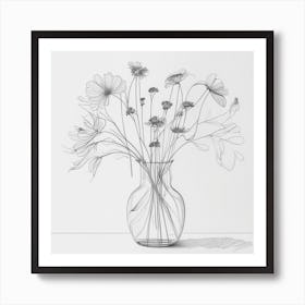 Line Drawn Flowers In A Vase 1 Art Print