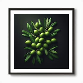 Olives On Black Background Art Print