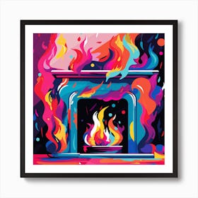 Fire In The Fireplace 1 Art Print