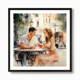 Alfresco Affection: A Romantic Urban Encounter Over Lunch Art Print
